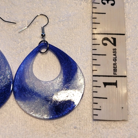 White and Blue Dangle Earrings - Picture 3 of 3